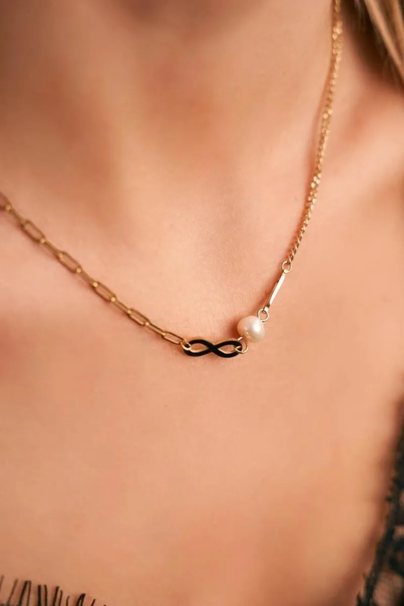 Naszyjniki>Boto Damski Złoty Naszyjnik Łańcuszek Perełka Znak Nieskończoności Constance