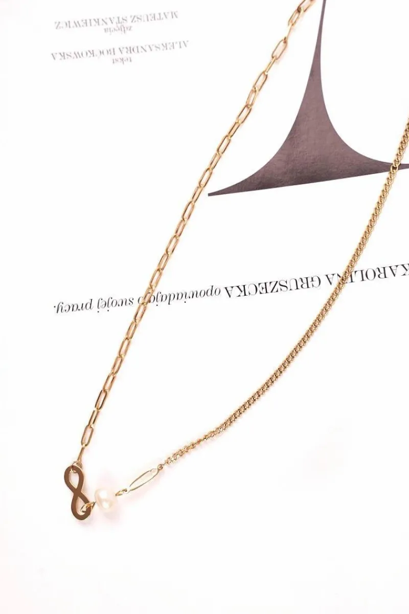 Naszyjniki>Boto Damski Złoty Naszyjnik Łańcuszek Perełka Znak Nieskończoności Constance