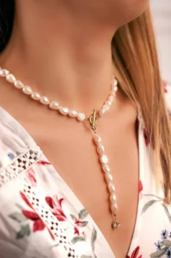 New Boto Damski Złoty Naszyjnik Łańcuszek Perły Aurelie