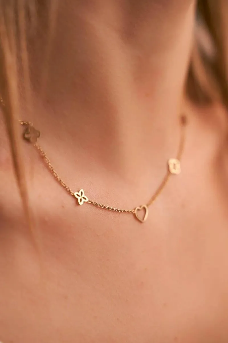 Outlet Boto Damski Złoty Naszyjnik Łańcuszek Koniczynka Serce Sweetie