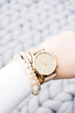 Discount Damski Złoty Stylowy Zegarek Beżowy Pasek Zegarki