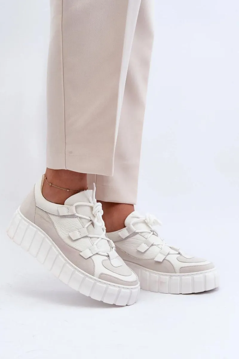 Clearance Damskie Skórzane Buty Sportowe Na Platformie M01/1 Jasnobeżowe Damskie Buty Sportowe Na Platformie|Sneakersy Damskie