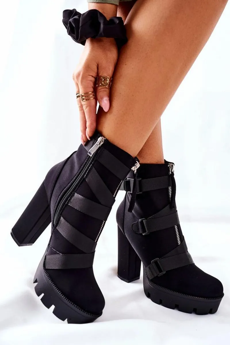 Sale Damskie Aksamitne Botki Na Słupku Czarne Hurry Up Damskie Botki Na Słupku|Czarne Botki