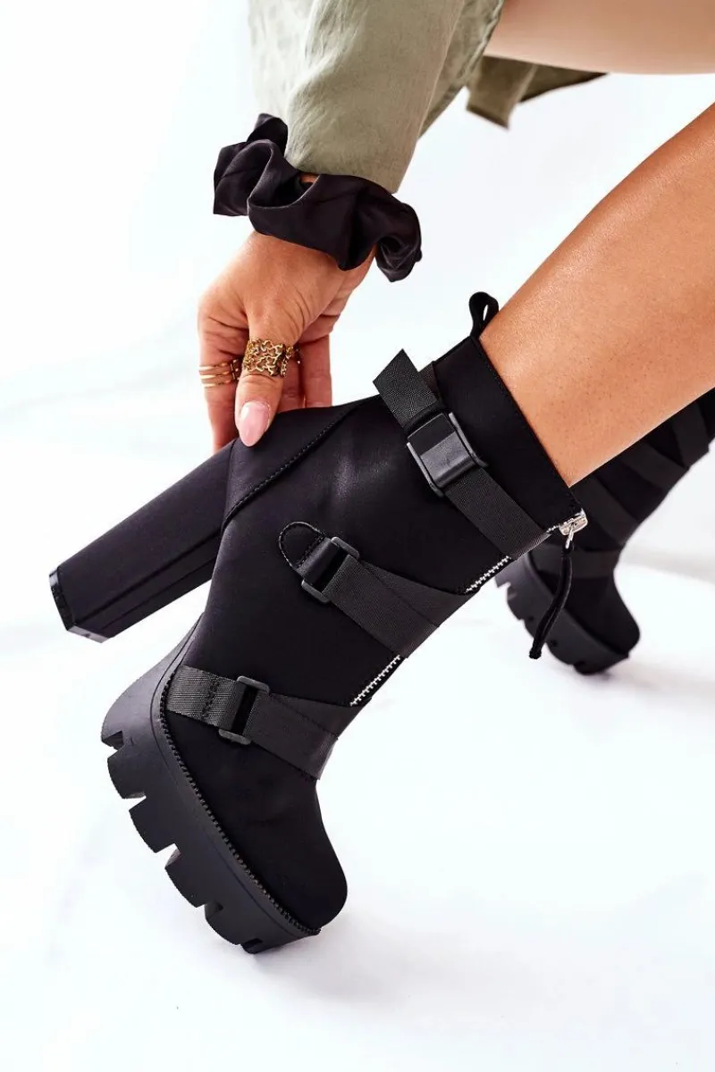 Sale Damskie Aksamitne Botki Na Słupku Czarne Hurry Up Damskie Botki Na Słupku|Czarne Botki