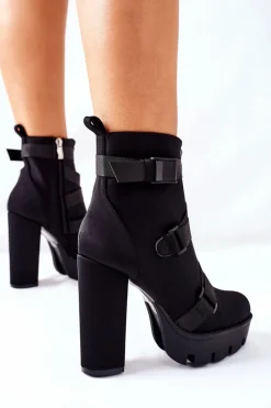 Sale Damskie Aksamitne Botki Na Słupku Czarne Hurry Up Damskie Botki Na Słupku|Czarne Botki