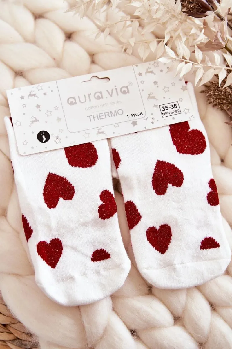Skarpetki|Skarpetki>Aura.via Damskie Antypoślizgowe Skarpetki W Serca Białe