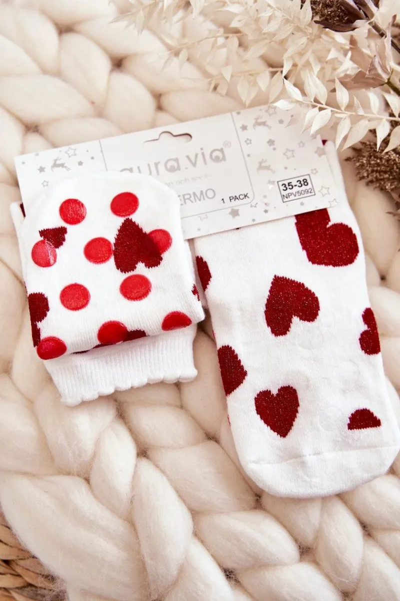 Skarpetki|Skarpetki>Aura.via Damskie Antypoślizgowe Skarpetki W Serca Białe