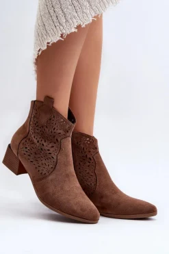 Discount Damskie Ażurowe Botki Brązowe Madalina Damskie Botki Wiosenne|Botki Na Słupku