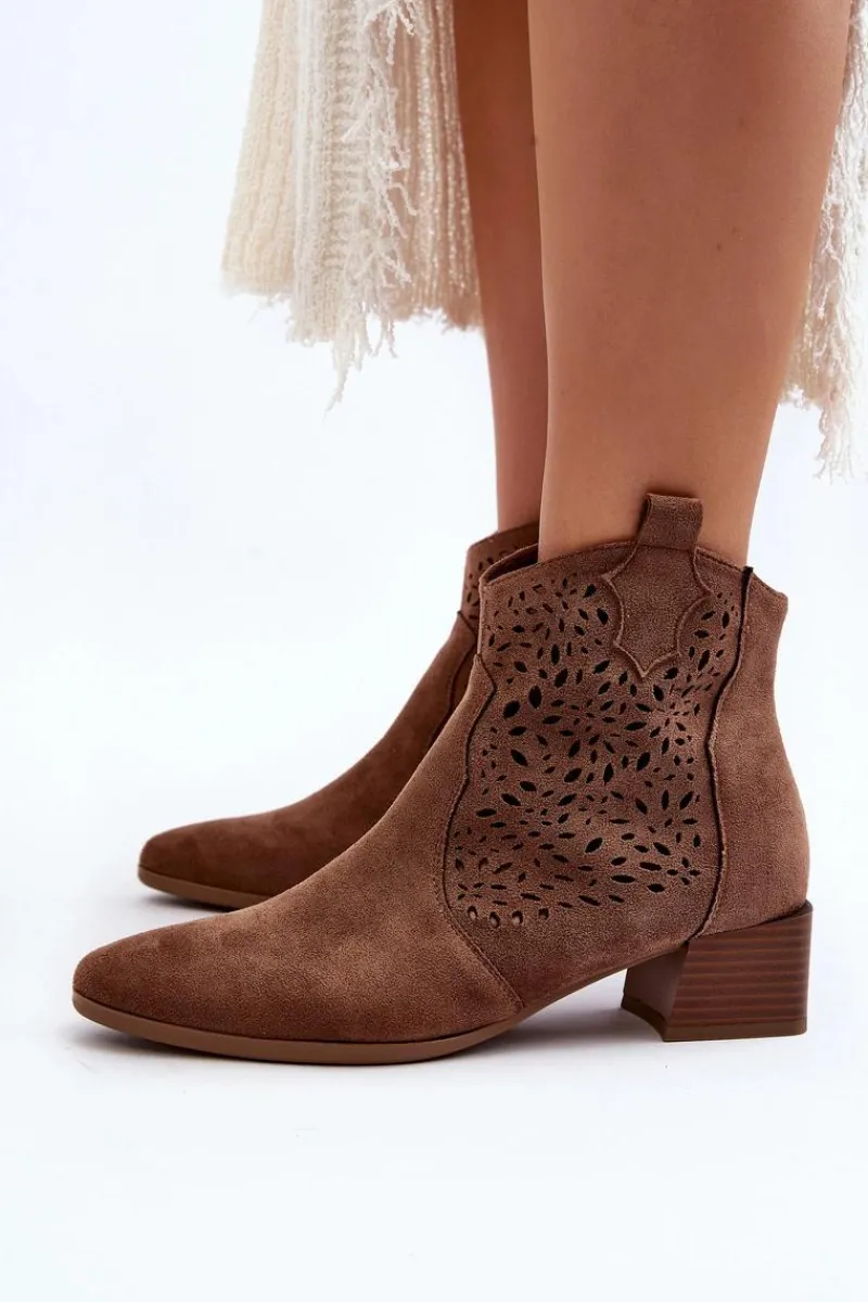 Discount Damskie Ażurowe Botki Brązowe Madalina Damskie Botki Wiosenne|Botki Na Słupku