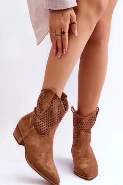 Online Boto Damskie Ażurowe Botki Kowbojki Camel Reeds