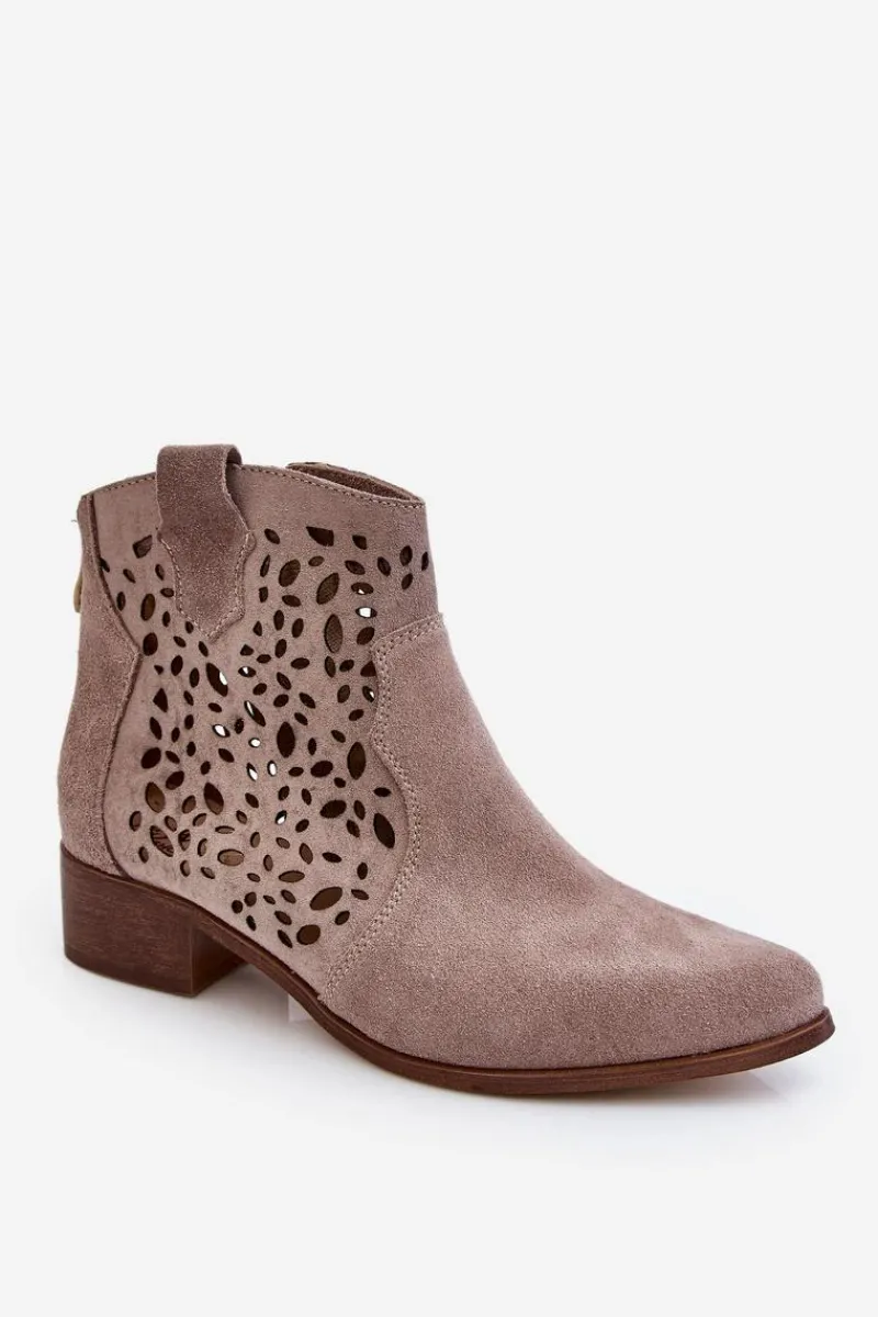 Best Damskie Ażurowe Botki Lewski Shoes 2909 Jasnobrązowe Damskie Botki Wiosenne|Botki Ażurowe