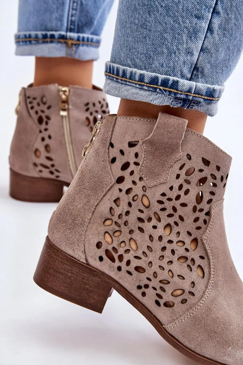 Best Damskie Ażurowe Botki Lewski Shoes 2909 Jasnobrązowe Damskie Botki Wiosenne|Botki Ażurowe