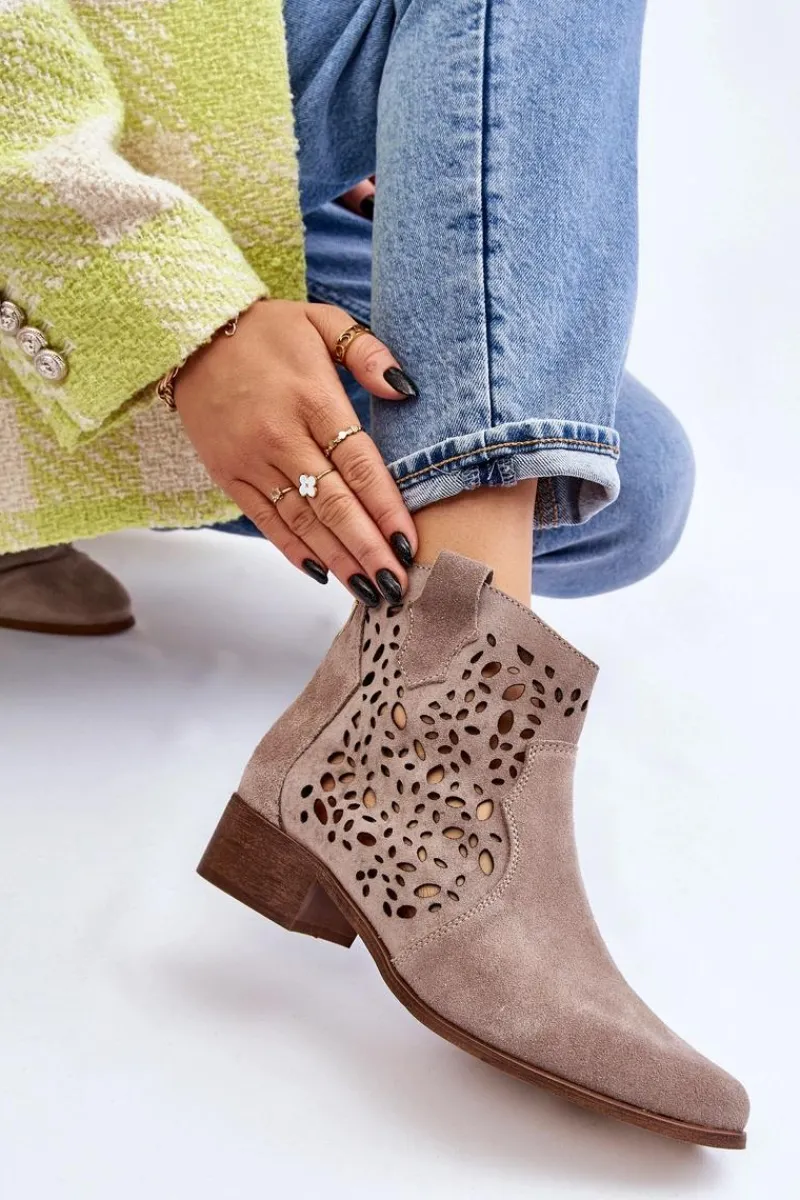 Best Damskie Ażurowe Botki Lewski Shoes 2909 Jasnobrązowe Damskie Botki Wiosenne|Botki Ażurowe