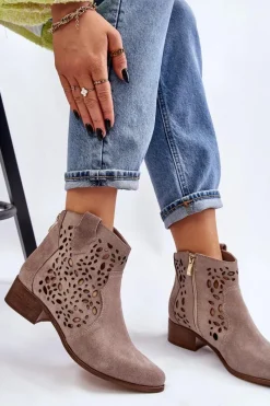 Best Damskie Ażurowe Botki Lewski Shoes 2909 Jasnobrązowe Damskie Botki Wiosenne|Botki Ażurowe