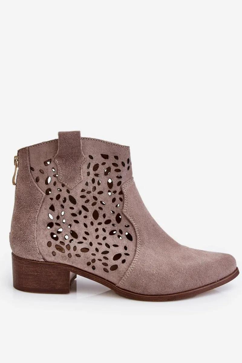 Best Damskie Ażurowe Botki Lewski Shoes 2909 Jasnobrązowe Damskie Botki Wiosenne|Botki Ażurowe