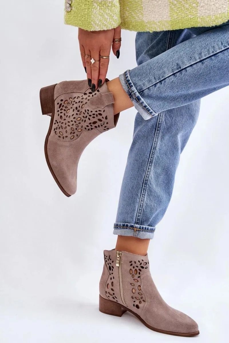 Best Damskie Ażurowe Botki Lewski Shoes 2909 Jasnobrązowe Damskie Botki Wiosenne|Botki Ażurowe