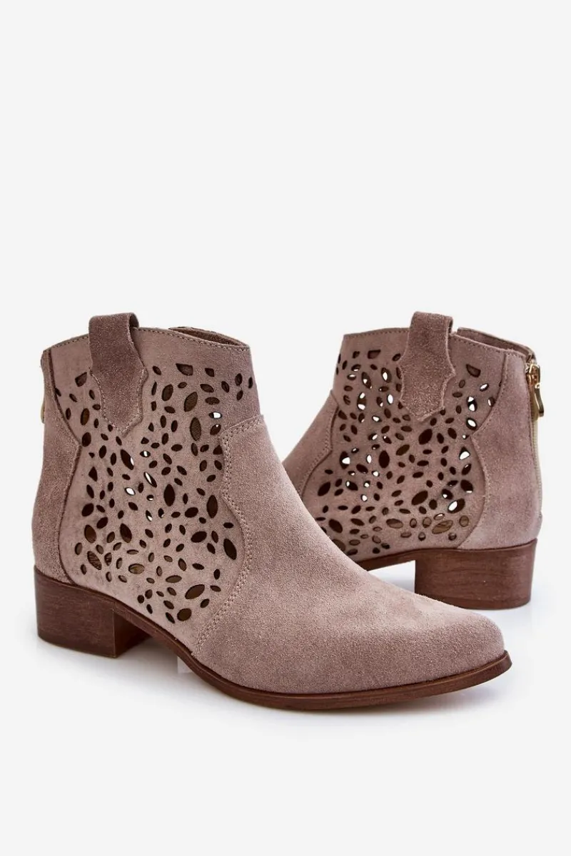 Best Damskie Ażurowe Botki Lewski Shoes 2909 Jasnobrązowe Damskie Botki Wiosenne|Botki Ażurowe