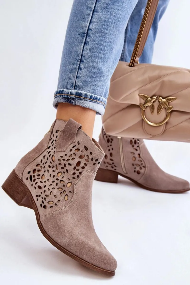 Best Damskie Ażurowe Botki Lewski Shoes 2909 Jasnobrązowe Damskie Botki Wiosenne|Botki Ażurowe