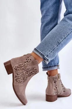 Best Damskie Ażurowe Botki Lewski Shoes 2909 Jasnobrązowe Damskie Botki Wiosenne|Botki Ażurowe