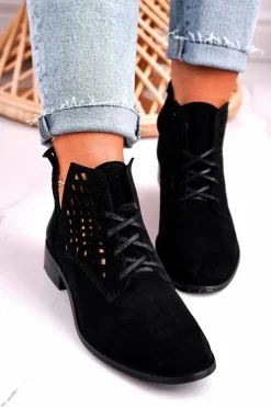 Discount Boto Damskie Ażurowe Botki Zamszowe Czarne Susannah