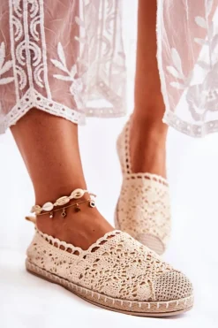 Discount Boto Damskie Ażurowe Espadryle Wsuwane Beżowe Letisa