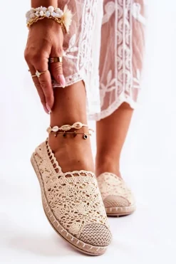 Discount Boto Damskie Ażurowe Espadryle Wsuwane Beżowe Letisa