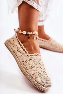 Discount Boto Damskie Ażurowe Espadryle Wsuwane Beżowe Letisa