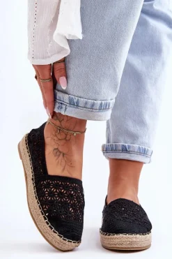 Espadryle Na Platformie>Boto Damskie Ażurowe Espadryle Czarne One Lover