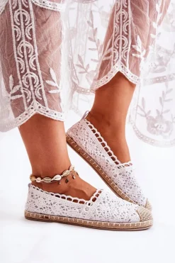 Czarne Espadryle>Boto Damskie Ażurowe Espadryle Wsuwane Białe Letisa