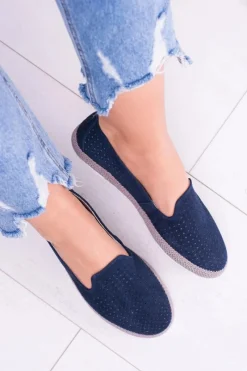 Baleriny Klasyczne></noscript>Damskie buty S.Barski Damskie Ażurowe Granatowe Balerinki Eparo