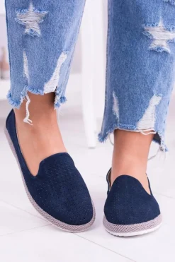 Baleriny Klasyczne></noscript>Damskie buty S.Barski Damskie Ażurowe Granatowe Balerinki Eparo