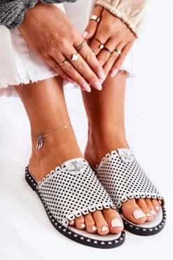 Best Buty damskie Vinceza Damskie Ażurowe Klapki Z Ozdobą Srebrne Terrys