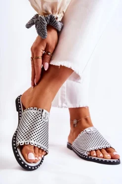 Best Buty damskie Vinceza Damskie Ażurowe Klapki Z Ozdobą Srebrne Terrys