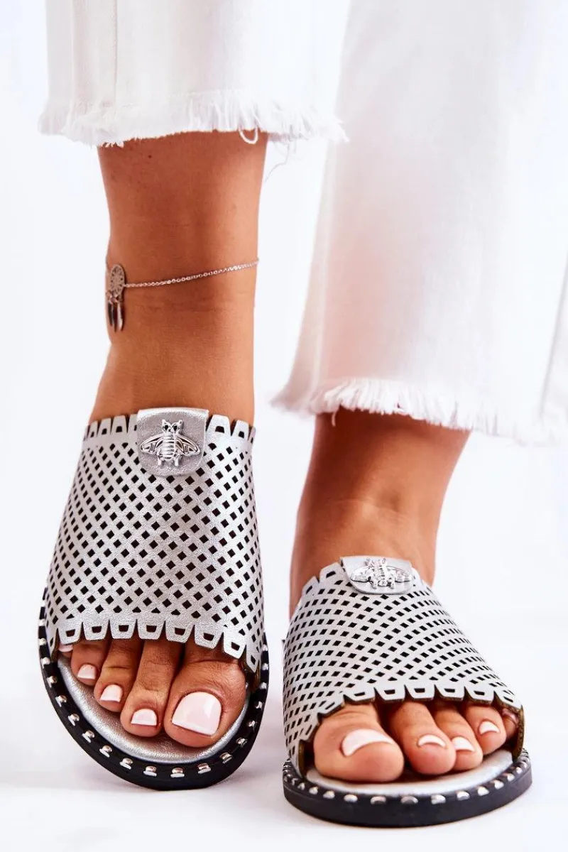 Best Buty damskie Vinceza Damskie Ażurowe Klapki Z Ozdobą Srebrne Terrys