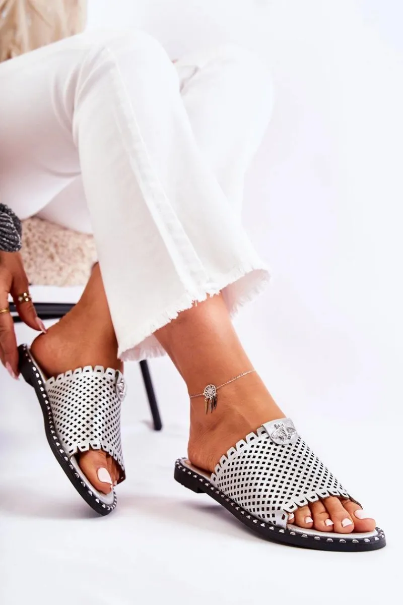 Best Buty damskie Vinceza Damskie Ażurowe Klapki Z Ozdobą Srebrne Terrys