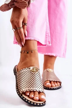 Klapki Damskie Klasyczne>Buty damskie Vinceza Damskie Ażurowe Klapki Z Ozdobą Złote Terrys