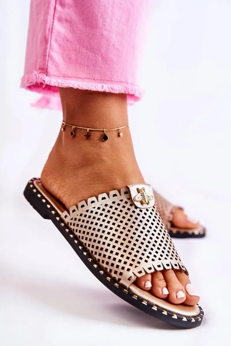 Klapki Damskie Klasyczne>Buty damskie Vinceza Damskie Ażurowe Klapki Z Ozdobą Złote Terrys