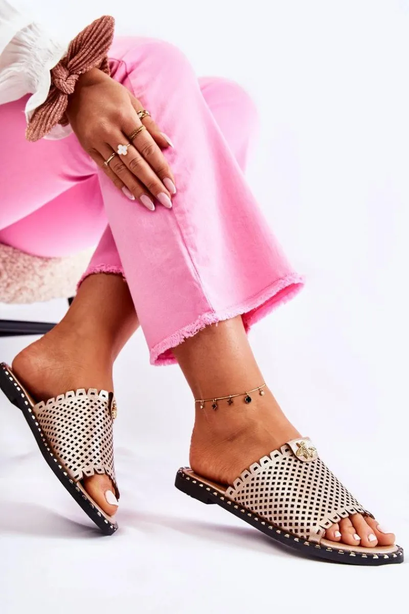 Klapki Damskie Klasyczne>Buty damskie Vinceza Damskie Ażurowe Klapki Z Ozdobą Złote Terrys