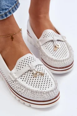 Damskie Ażurowe Mokasyny Białe Twista Damskie Mokasyny Damskie Skórzane