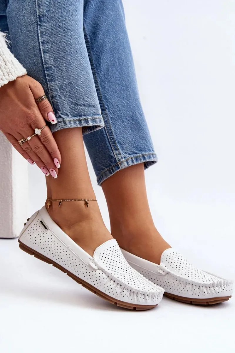 Online Boto Damskie Ażurowe Mokasyny Białe Rasirna
