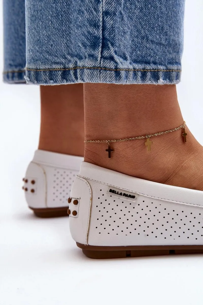 Online Boto Damskie Ażurowe Mokasyny Białe Rasirna