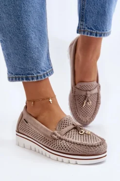 Loafersy Damskie|Mokasyny Na Platformie></noscript>Boto Damskie Ażurowe Mokasyny Beżowe Twista
