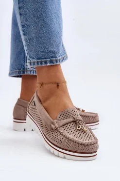 Loafersy Damskie|Mokasyny Na Platformie></noscript>Boto Damskie Ażurowe Mokasyny Beżowe Twista