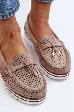 Loafersy Damskie|Mokasyny Na Platformie></noscript>Boto Damskie Ażurowe Mokasyny Beżowe Twista