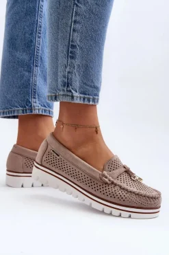 Loafersy Damskie|Mokasyny Na Platformie></noscript>Boto Damskie Ażurowe Mokasyny Beżowe Twista
