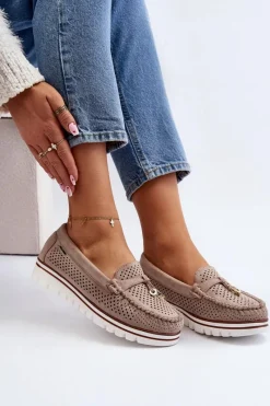 Loafersy Damskie|Mokasyny Na Platformie></noscript>Boto Damskie Ażurowe Mokasyny Beżowe Twista