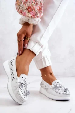 Hot Buty damskie Vinceza Damskie Ażurowe Mokasyny Na Platformie Białe Louise