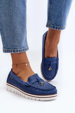 Clearance Damskie Ażurowe Mokasyny Niebieskie Twista Damskie Mokasyny Na Platformie