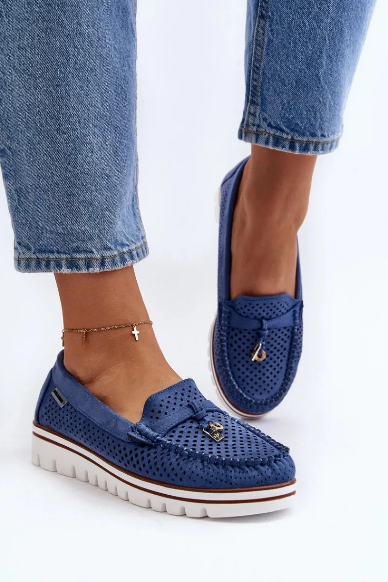 Clearance Damskie Ażurowe Mokasyny Niebieskie Twista Damskie Mokasyny Na Platformie