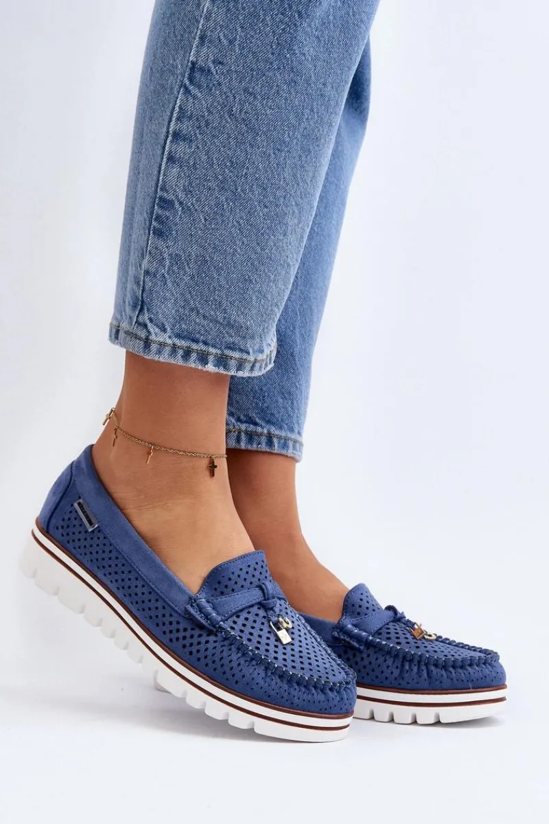 Clearance Damskie Ażurowe Mokasyny Niebieskie Twista Damskie Mokasyny Na Platformie